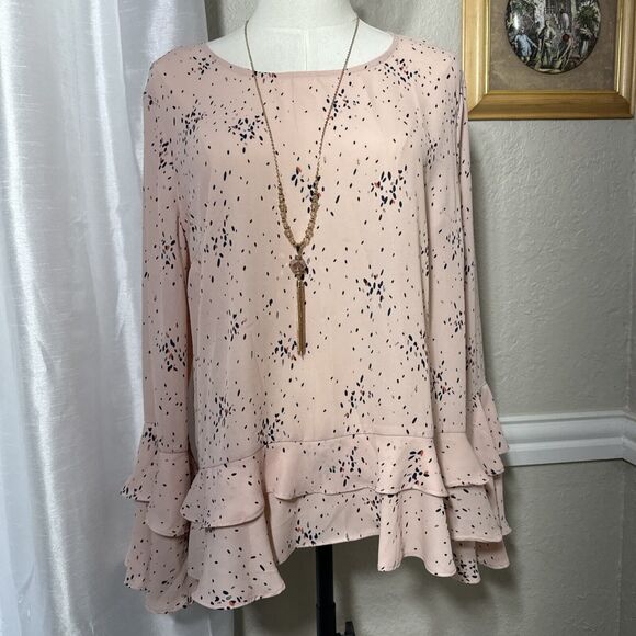 Women’s Tunic Office Formal Top Ruffle Bell Long Flutter Sleeve Blouse Size L - Picture 1 of 13